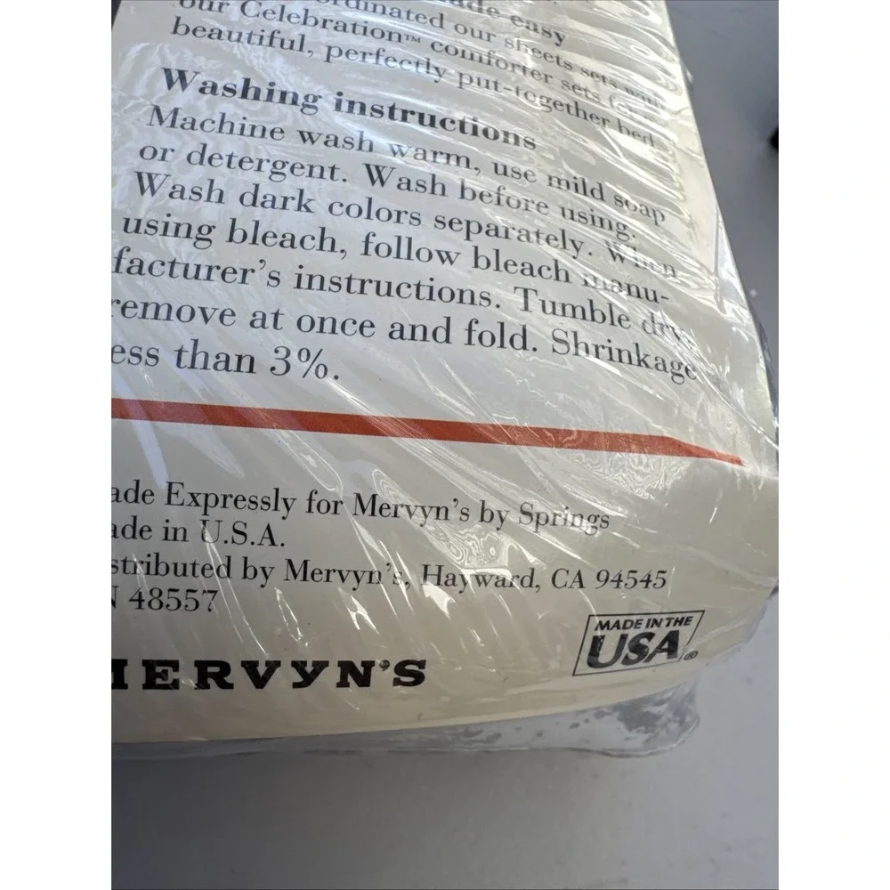 VTG‎ Mervyn's Celebration Black Twin Sheet Set Flat Fitted Pillowcase USA